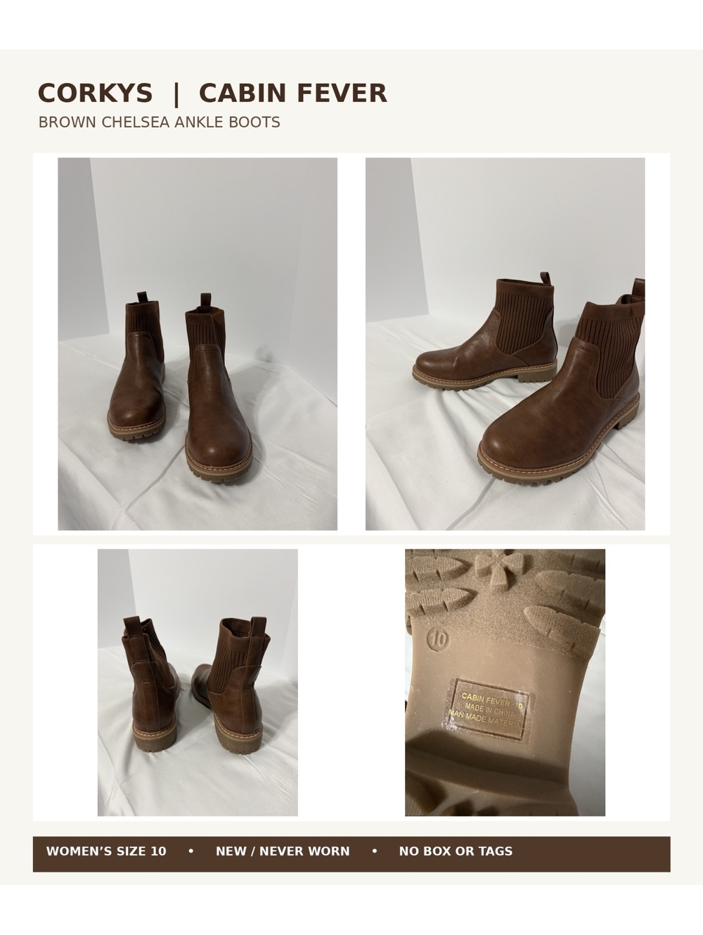 Corkys Cabin Fever Brown Chelsea Ankle Boots Womens Size 10
